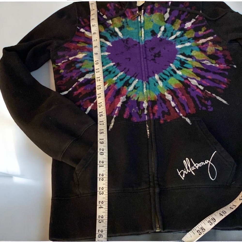 VINTAGE Black Billabong Full Zip Hoodie  Hand painted Center Design, size Medium - Picture 5 of 12